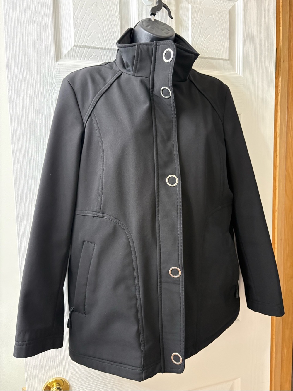 cleo Black Stand-Collar Utility Jacket with Grommet Accents